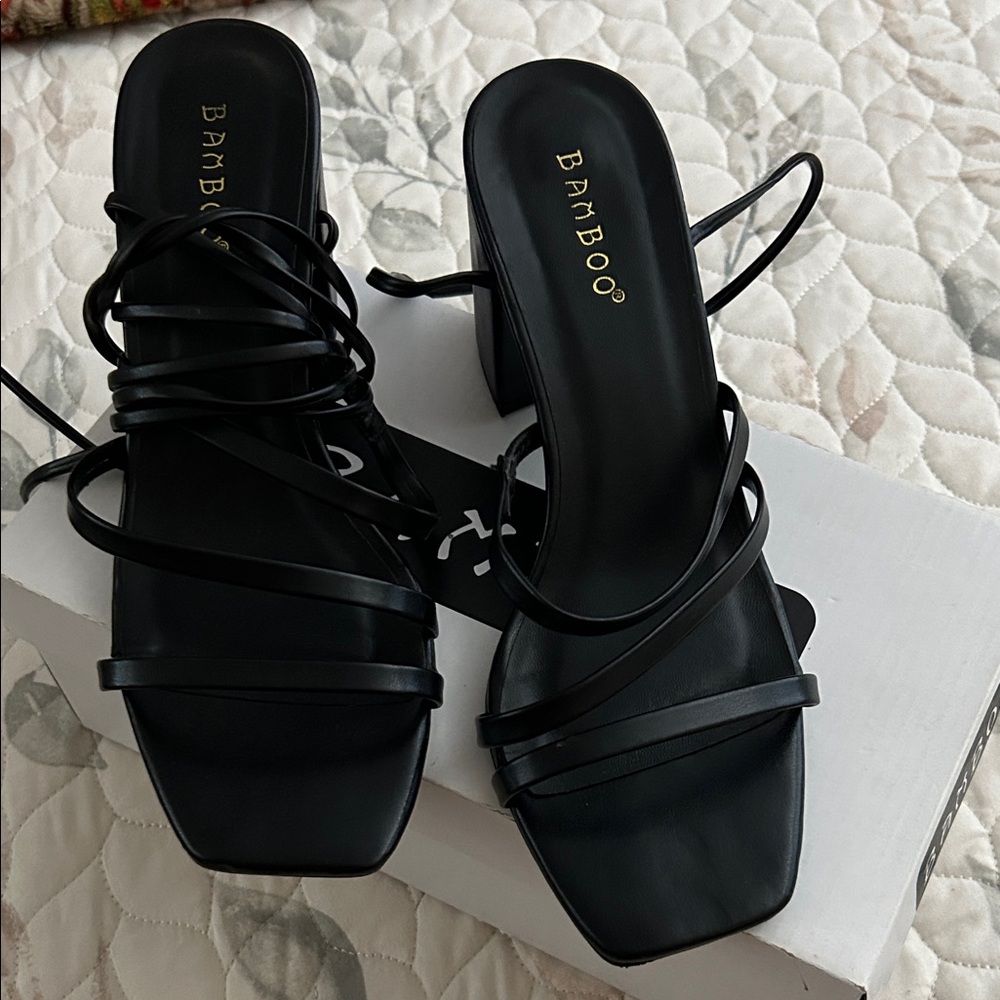 Bamboo Elegant Black Strappy Heels